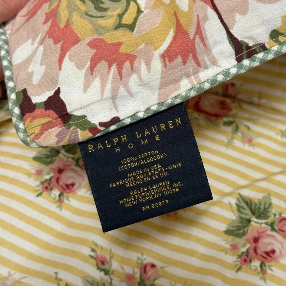 Ralph Lauren Sophie Brooke  King Comforter Yellow Pink Cabbage Rose Floral